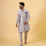 Handmade Lilac Geometrical Sequin Embroidered Open Sherwani with Kurta-Pajama Set | Father Son Combo | Jaipurio Collection